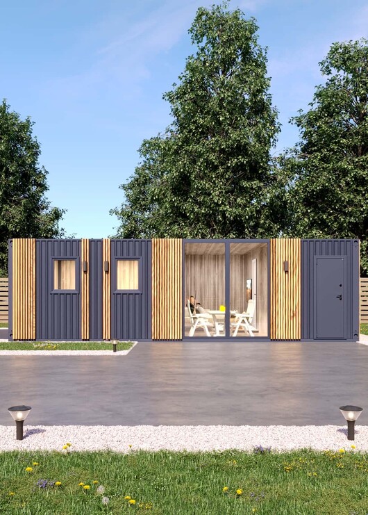 Хозблок гараж 50 м2 на базе 4 шт 20 футовых контейнеров с роллетой, планкеном, 4 мя окнами